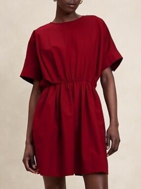 NWT [Banana Republic] Red Currant Poplin 100% Cotton Mini Dress | Small Tall